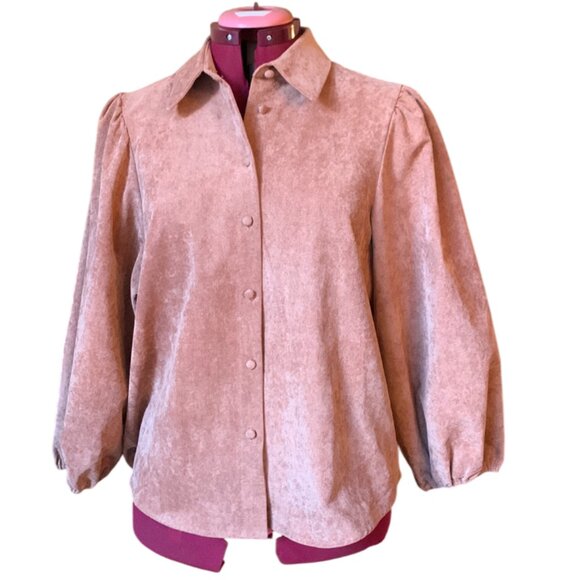 ICONE - Copper pink Corduroy buttons down shirt with puff sleeves - LARGE - Picture 2 of 10